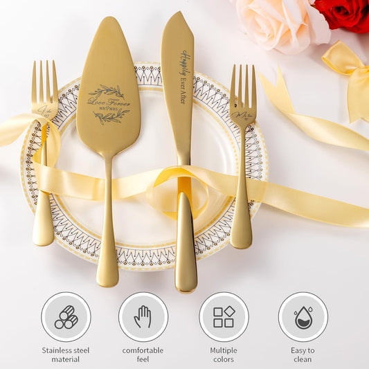 Wedding Cake Knife and Server Set of 4, Silver Cake Cutting Set for Wedding, Bridal Shower Engagement Anniversary Christmas Gifts (Silver)