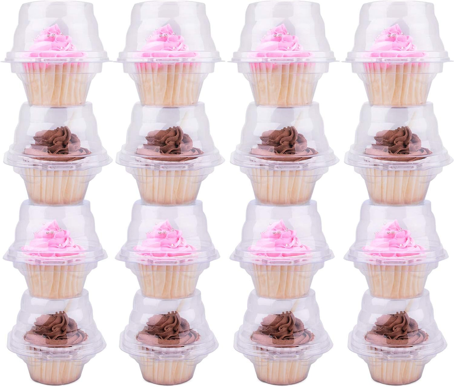 2 Cavity Cupcake Boxes-Stackable Regular Cupcake Carrier Holder, Thicker Clear Cupcake Boxes, Non-slip High Topping Cupcake Containers for Cupcakes, Muffins (50)