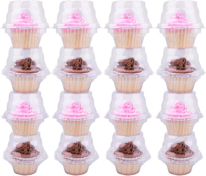 2 Cavity Cupcake Boxes-Stackable Regular Cupcake Carrier Holder, Thicker Clear Cupcake Boxes, Non-slip High Topping Cupcake Containers for Cupcakes, Muffins (50)