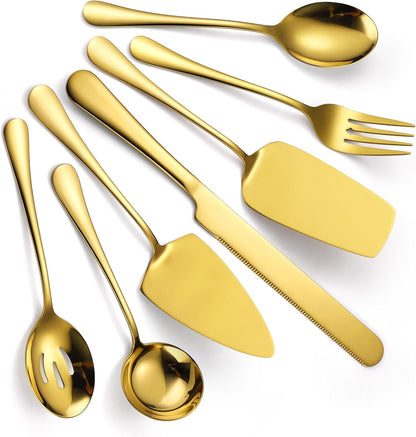 Stainless Steel Serving Utensil Set 10-Piece Buffet Flatware Catering Silverware with Bread Tong,Cake Spatula,Serving Ladles,Salad Fork,Cheese Knife,Large Spoon for Parties Buffet