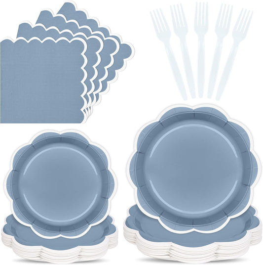 96 Pcs Pink Paper Plates and Napkins Set Party Supplies, Tableware set for 24 Guest include Disposable Pink Scalloped Plates, Napkins and Forks for Baby Shower Bridal Shower Wedding Mother Day