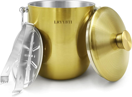 Ice Buckets for Parties with Lid,Tongs and Strainer (3L/Silver) Double Wall Stainless Steel Ice Bucket Keeps Frozen Longer,Ideal Perfect for Parties, Cocktail bar, Chilling Wine, Champagne