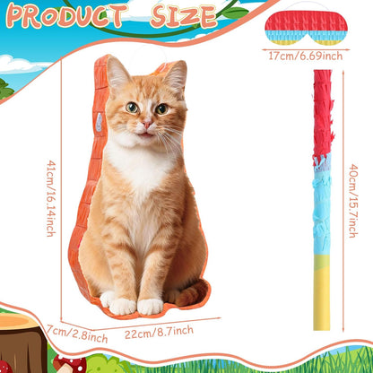 Sotiff Cat Piñata, Cat Party Piñata Game Set, Kitten Theme Piñata Pet Birthday Decoration with Bat Stick Blindfold Mask for Kitten Theme Pet Birthday Party Piñata Decoration Supplies(Orange)