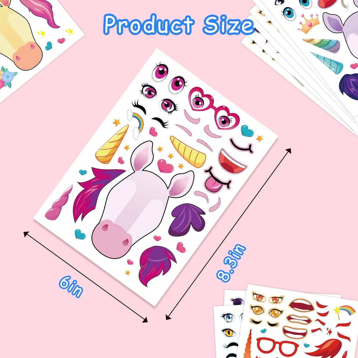 Aowplc 36 Pcs Make-A-Face Sticker Sheets Kids Party Favors Mix and Match Stickers with Dinosaurs, Mermaids, Unicorns, Horses, Farm & Sea Animals for Parties, Birthdays, Classroom Activities & Crafts