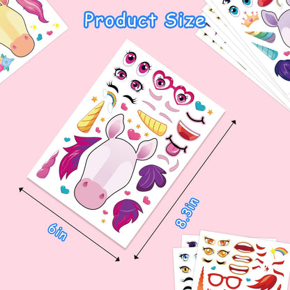 Aowplc 36 Pcs Make-A-Face Sticker Sheets Kids Party Favors Mix and Match Stickers with Dinosaurs, Mermaids, Unicorns, Horses, Farm & Sea Animals for Parties, Birthdays, Classroom Activities & Crafts