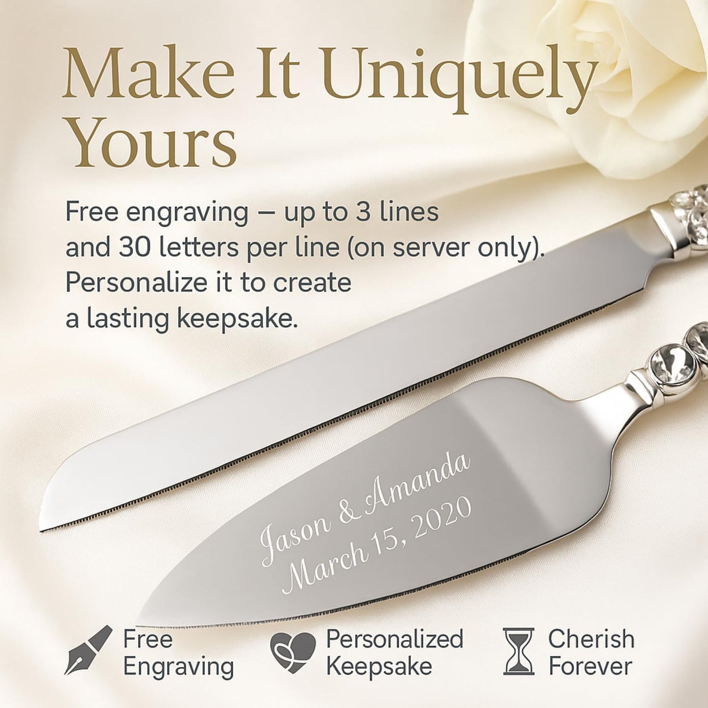 GIFTS INFINITY Personalized Wedding Cake Knife and Server Set with Engraving – Cake Cutting Utensil Set, Keepsake Gift for Wedding, Anniversary, Reception, Birthday & Other Occasions (CH-101WB)