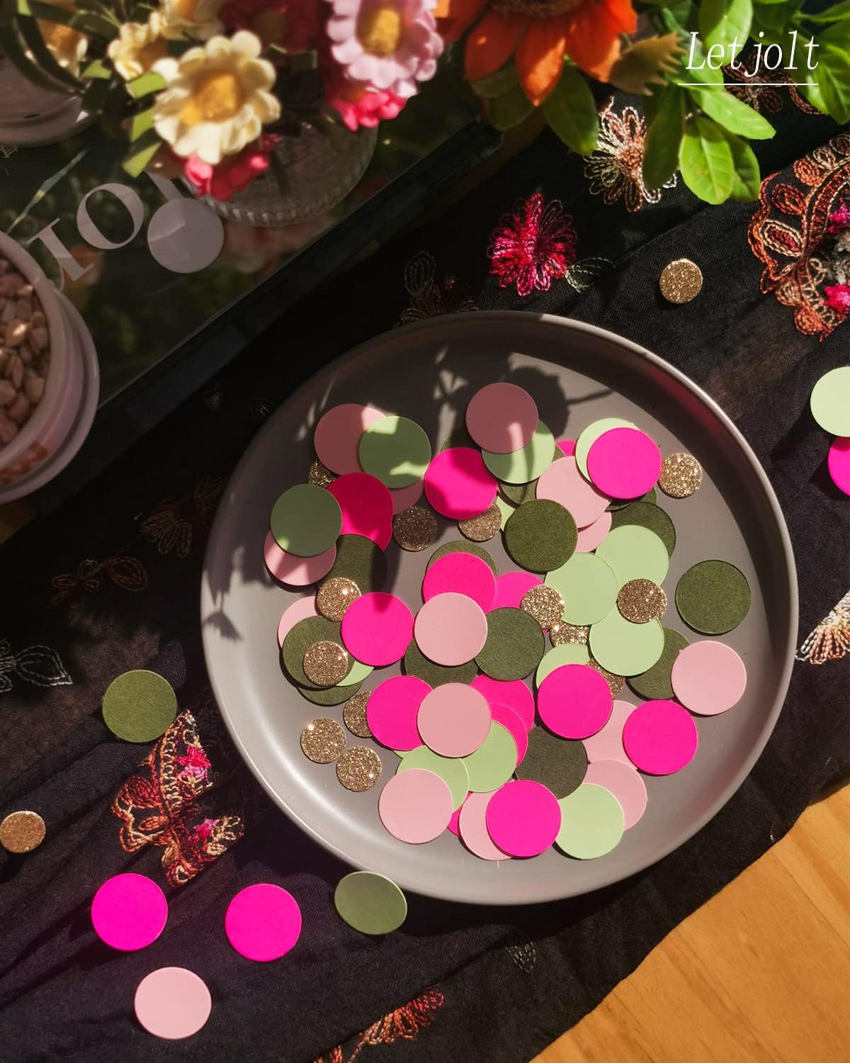 Green Confetti Glitter Golden Greenery Scatter Table Decoration Surprise Paper Craft Anniversary Supplies Birthday Party Bridal Baby Shower Party Wedding Gift Circle Dots Decor 100 Pcs