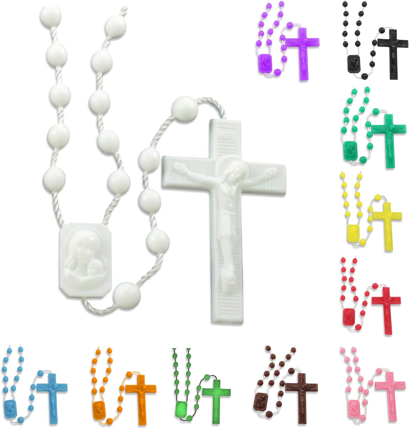 RosaryMart Catholic Rosary Beads for Prayer – Glow in the dark Plastic Rosary Necklace with Crucifix, Durable Nylon Cord, Made in Italy, Devotional Prayer Beads for Women and Men – Pack of 25