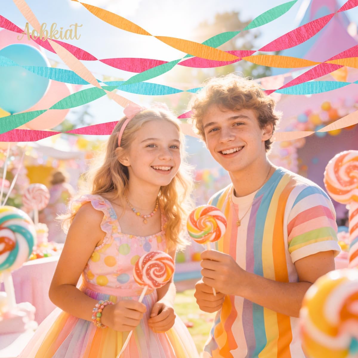 AOBKIAT Colorful Streamers Party Decorations,5 Rolls Vintage Rainbow Crepe Paper Streamers for Birthday,Candyland Theme Baby Shower,Fiesta,Wedding,Christmas,DIY Craft Crepe Paper,1.8 Inch x 82 Ft/Roll