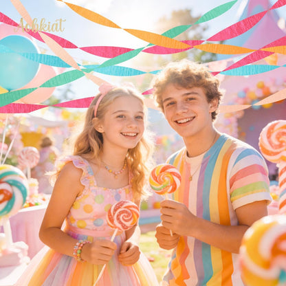 AOBKIAT Colorful Streamers Party Decorations,5 Rolls Vintage Rainbow Crepe Paper Streamers for Birthday,Candyland Theme Baby Shower,Fiesta,Wedding,Christmas,DIY Craft Crepe Paper,1.8 Inch x 82 Ft/Roll