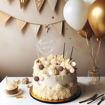 Yerliker 34 Pcs Happy Birthday Cake Toppers Decorations Birthday Candles DIY Cake Decor for Men Women Wedding Anniversary(Gold)