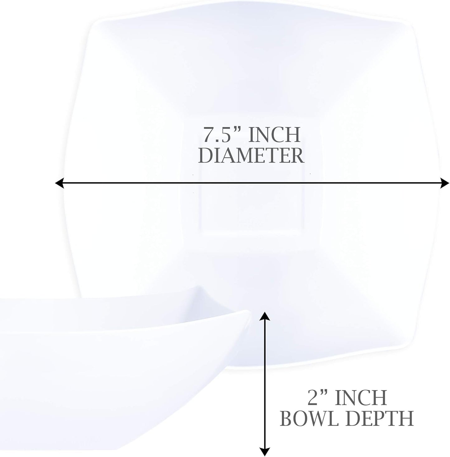 PLASTICPRO Disposable 64 ounce Square Serving Bowls, Party Snack or Salad Bowl, Large Plastic Elegant White Pack of 4
