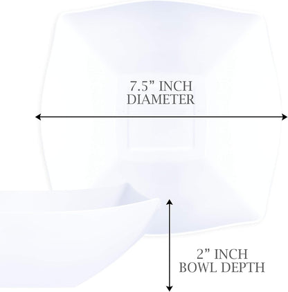 PLASTICPRO Disposable 64 ounce Square Serving Bowls, Party Snack or Salad Bowl, Large Plastic Elegant White Pack of 4