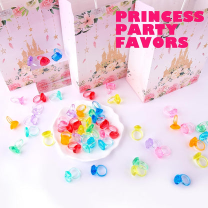 Niceup 150pcs Kids Plastic Gem Rings Bulk Toys Princess Party Favor Cupcake Topper Pinata Fillers Parade Throws Bulk Carnival Prizes Acrylic Gemstones Fake Jewel Treasure Toys Goodie Bag Fillers