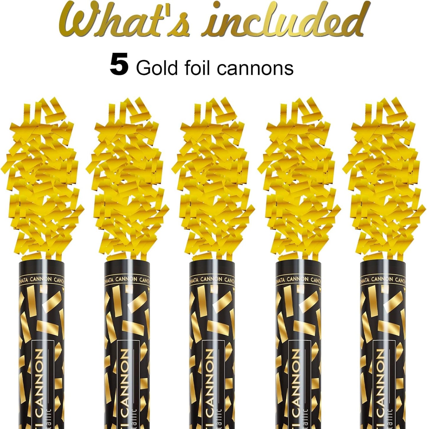 Confetti Cannons Confetti Poppers 5 Pack,15 Inch Gold Party Poppers Confetti Shooters, WORKKEEP Yello Confetti Pop for Birthday Wedding Celebration Halloween Decorations Air Powered Confetti Gun