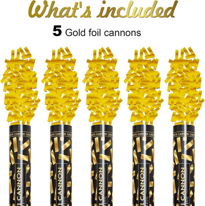 Confetti Cannons Confetti Poppers 5 Pack,15 Inch Gold Party Poppers Confetti Shooters, WORKKEEP Yello Confetti Pop for Birthday Wedding Celebration Halloween Decorations Air Powered Confetti Gun