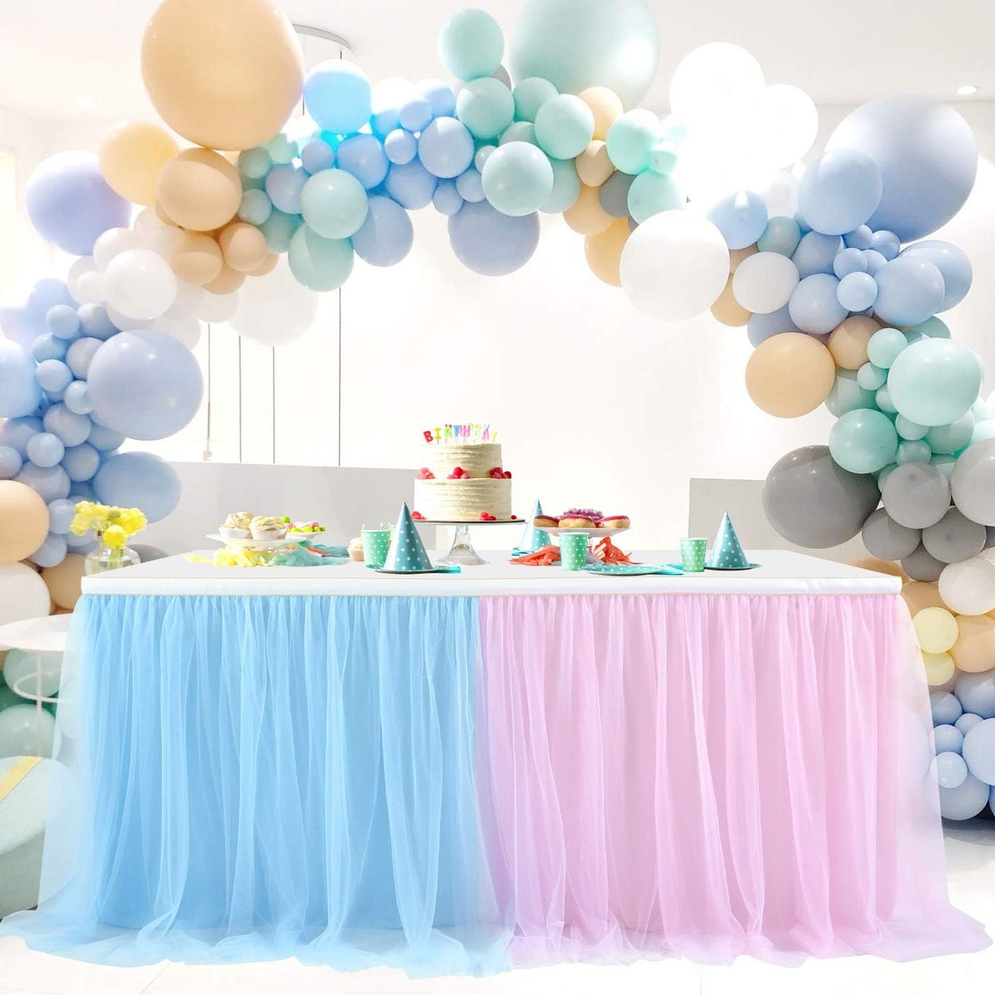 Suppromo 6ft Pink Tulle Table Skirt Baby Shower Tablecloth for Rectangle Tables or Round Tables Pink Ruffle Tutu Table Skirts Desk Skirt for Princess Girls Birthday Party Cake Dessert Decorations