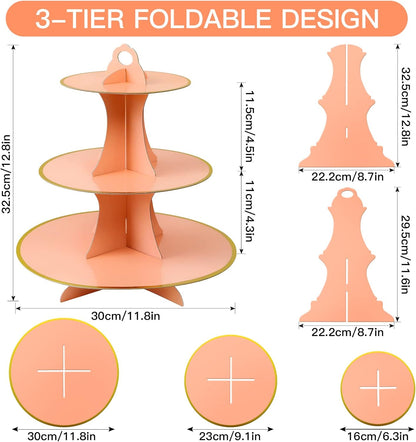 Soleebee 3-Tier Round Cupcake Stand, Cardboard Cupcake Tower, Dessert Cup Cake Stand Tower for Birthday Wedding Party Decoration, Cupcake Tier Stand 1 Set (Hot Pink)