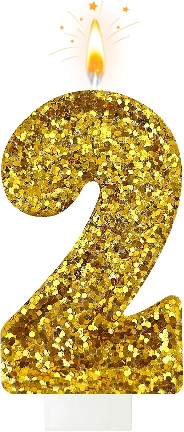 Birthday Number Candles, Glitter Number Candle Cake Decorations with Sequins, Cupcake Decorations for Girls, Women, Party Anniversary Celebrations (Number 6, Purple)