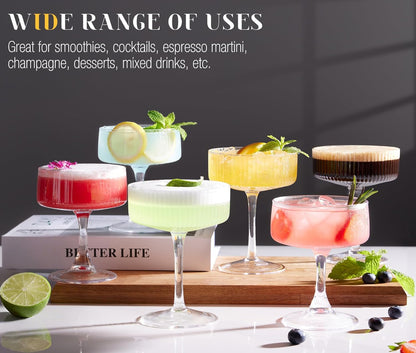LUNA & MANTHA Martini Glasses, Martini Cocktail Glasses for Margarita, Manhattan, Cosmopolitan, Espresso, Home Bar, Evening Parties, Birthdays, Housewarming Gift,8oz-Stemless Set of 4