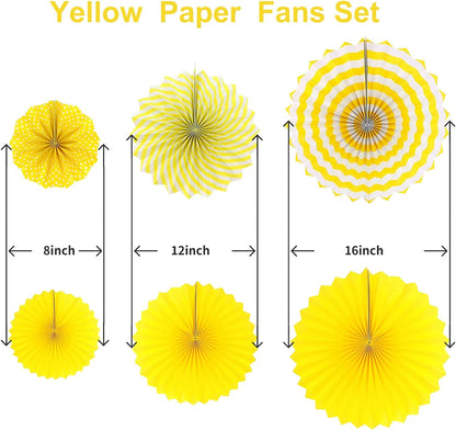LRCXL 12PCS Party Hanging Paper Fans Set, Fiesta Round Pattern Paper Garlands Decoration Party Supplies for New Year Baby Shower Birthday Wedding Graduation Events Accessories(Yellow)