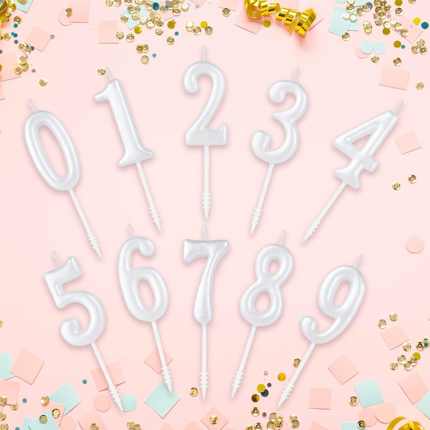 Beanlieve 10-Pieces Numeral Birthday Candles - Cake Numeral Candles Number 0-9 Glitter Cake Topper Decoration for Birthday,Wedding Anniversary,Party Celebration (Colourful)