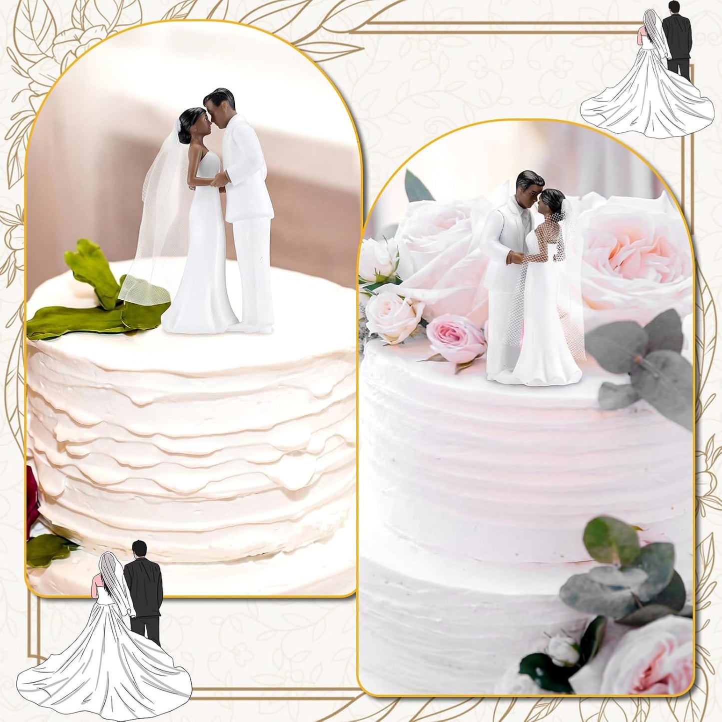 Remerry 4.5" Wedding Bride and Groom Cake Topper Vintage Elegant Wedding Cake Topper Couple Figurine Novios Para Pastel for Engagement Romantic Funny Couple Statue Anniversary(Romantic Era,White)