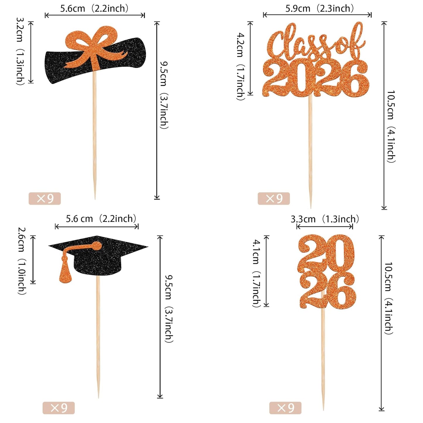 36 PCS 2026 Graduation Theme Cupcake Toppers Glitter Class of 2026 Grad Cap Diploma Cupcake Picks 2026 Graduation Theme Party Cake Decorations Supplies Deep Blue