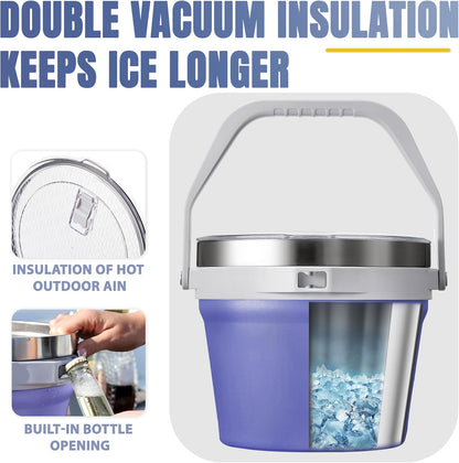 COKTIK 7L Vacuum Insulated Ice Bucket with Lid and Scoop& Tongs，Large capacity Stainless Steel Beverage Bucket for Cocktail, Champagne, Wine, Beer，Large Parties（Milk White Suit）