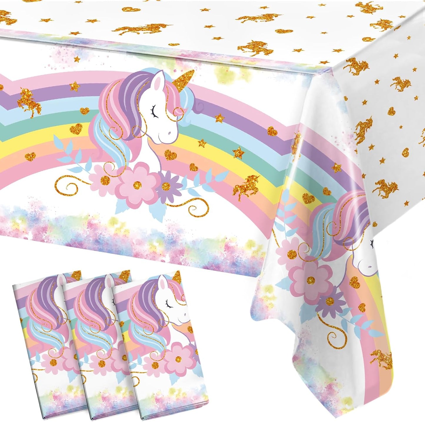 Staraise 3PCS Unicorns Tablecloths for Birthday Decoration, Unicorn Party Decorations Pastel Rainbow DisposableTable Covers for Kids Girls Baby Shower Birthday Party Supplies, 51.2X 86.6inch