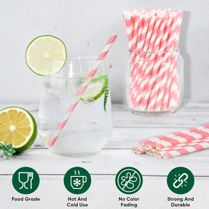 5.75 inch Orange Paper Cocktail Straws, Short Disposable Drinking Straws 500 Counts, Unwrapped - Compostable