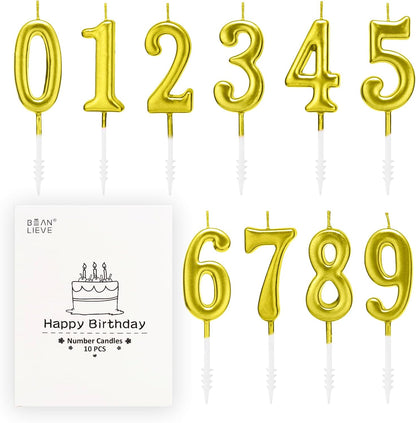 Beanlieve 10-Pieces Numeral Birthday Candles - Cake Numeral Candles Number 0-9 Glitter Cake Topper Decoration for Birthday,Wedding Anniversary,Party Celebration (Colourful)