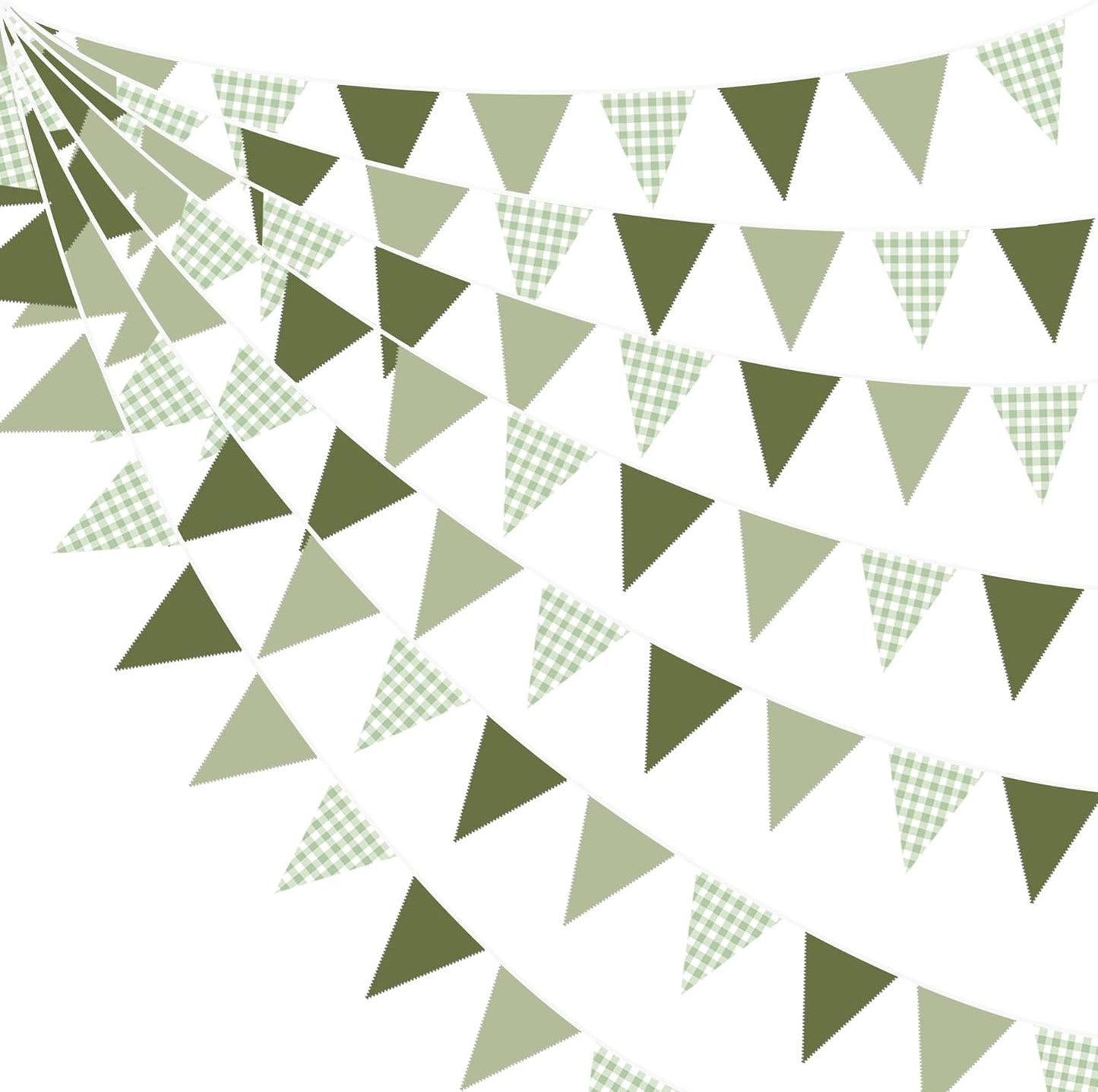 32Ft Dusty Blue Party Decorations Retro Blue Gingham Triangle Banner Flag Pennant Fabric Garland Streamers for Nautical Wedding Birthday Ahoy Achor Bridal Baby Shower Under The Sea Decor Supplies