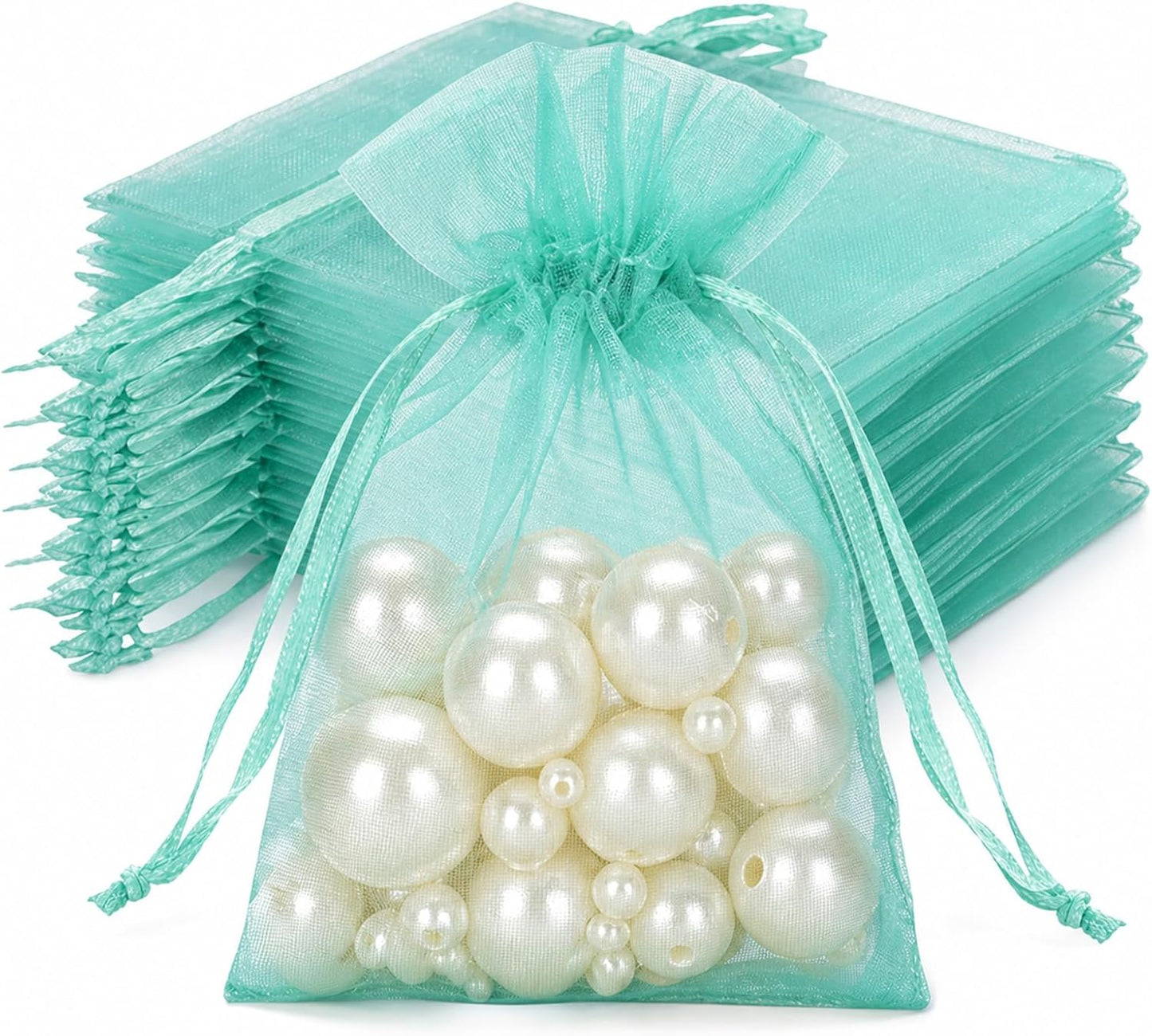 joycraft 50Pcs Organza Bags, 2x3 inch Gift Favor Bags, White Wedding Favor Bags, Jewelry Pouches with Drawstring, Mesh Bags Drawstring for Jewelry, Festival, Makeup, Candy, Desserts