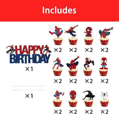 25PCS Spider Cake Toppers, Cute Cartoon Cupcake Toppers, Spider Themed Birthday Party Cake Decorations & Party Supplies