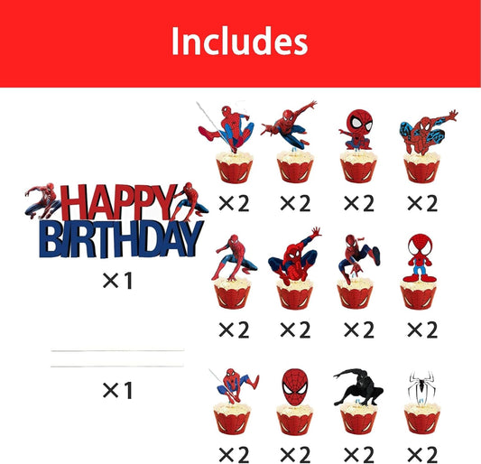 25PCS Spider Cake Toppers, Cute Cartoon Cupcake Toppers, Spider Themed Birthday Party Cake Decorations & Party Supplies