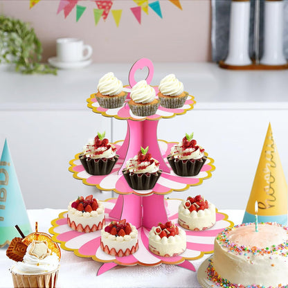 Soleebee 3-Tier Cupcake Stand, Cardboard Cupcake Tower, Dessert Cup Cake Stand Tower for Birthday Wedding Party Decoration, Cupcake Tier Stand 1 Set (Black)