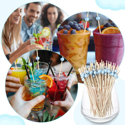 Reallnaive 600 Pcs Cocktail Pick Pearl Fancy Toothpick for Appetizer 4.7 Inch Long Skewer for Drink Fruit Food Bamboo Stick Wedding Bridal Shower Decoration Charcuterie Accessories (White)