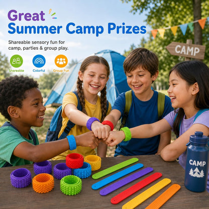 24 Pcs Fidget Toys for Kids Bulk: Sensory Silicone Slap Bracelets, Quiet Travel Toys for Car Rides & Airplanes, Classroom Rewards, Summer Camp Prizes, Party Favors & Goodie Bag Stuffers