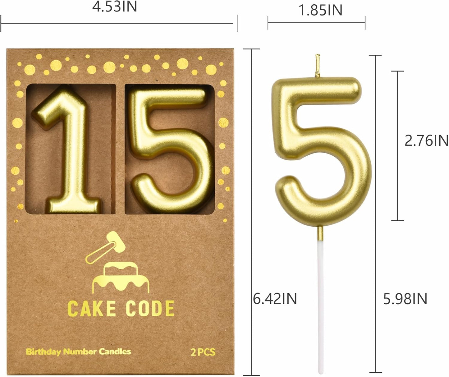 2.76 Inch Classical Gold 5 Number Birthday Candles, Gold Number Candles, Cake Number Candles, Party Celebration