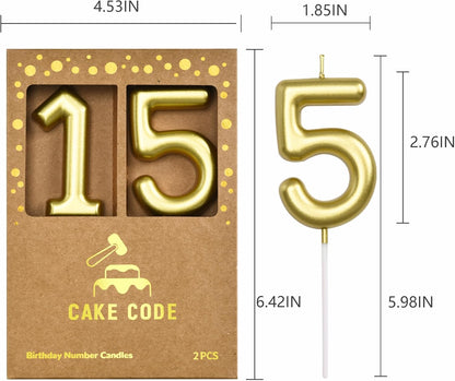 2.76 Inch Classical Gold 5 Number Birthday Candles, Gold Number Candles, Cake Number Candles, Party Celebration
