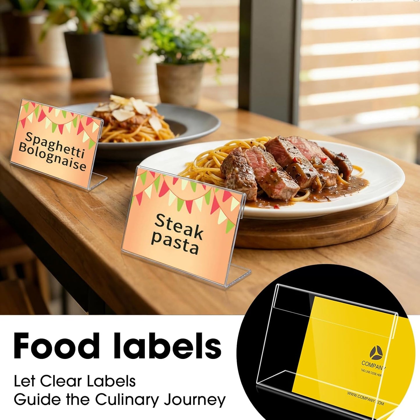 30 PCS Small Acrylic Sign Holder 3.5" x 2", Mini Acrylic Food Sign Labels for Party Buffet, Retail Price Display Holder, Clear Plastic Table Counter Top Stand for Place Cards, Name Card, Wedding Signs
