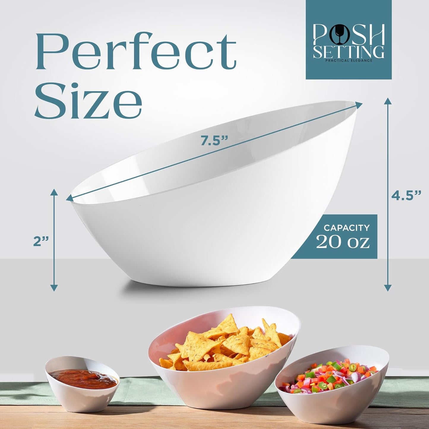 Posh Setting Crystal Clear, Disposable Premium Hard Plastic Medium Angled Bowl, Party, Salad, Snack and Fruit Bowl 5 Pack