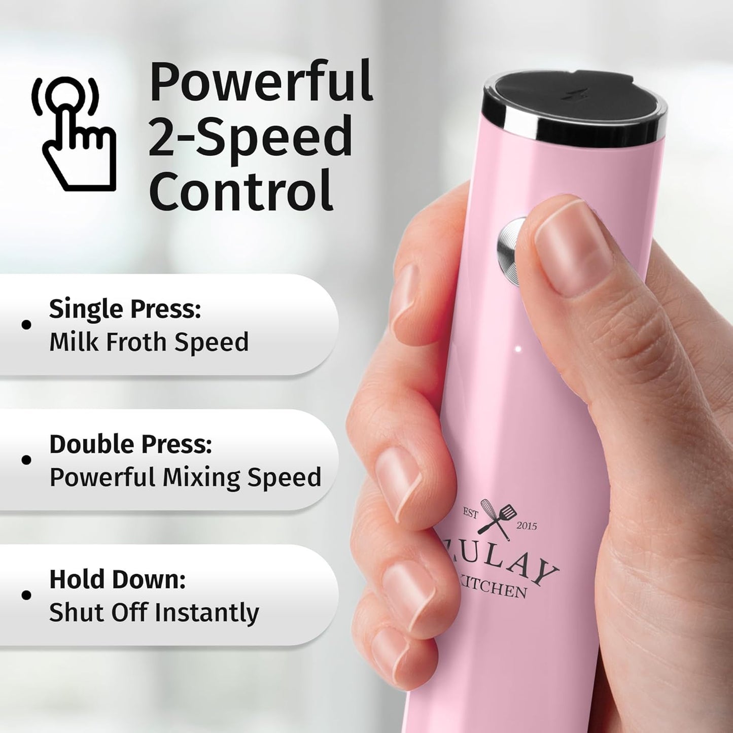 Zulay Kitchen Powerful Milk Frother Wand With Duracell Batteries - Ultra Fast Handheld Drink Mixer - Electric Whisk Foam Maker for Coffee, Lattes, Cappuccino & Matcha - Z1 Motor - Black - Colors B