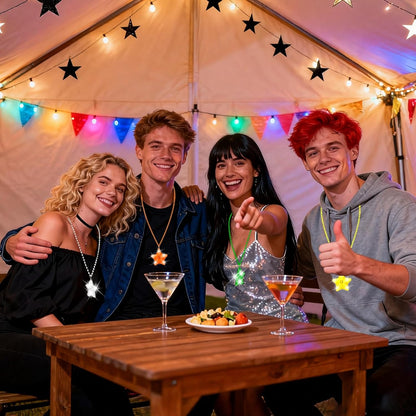 16 Pack Light Up Necklaces Flashing Star Bead Necklaces Glow In The Dark Party Supplies for Weddings Birthday Valentines Mardi Gras July 4th Halloween Christmas