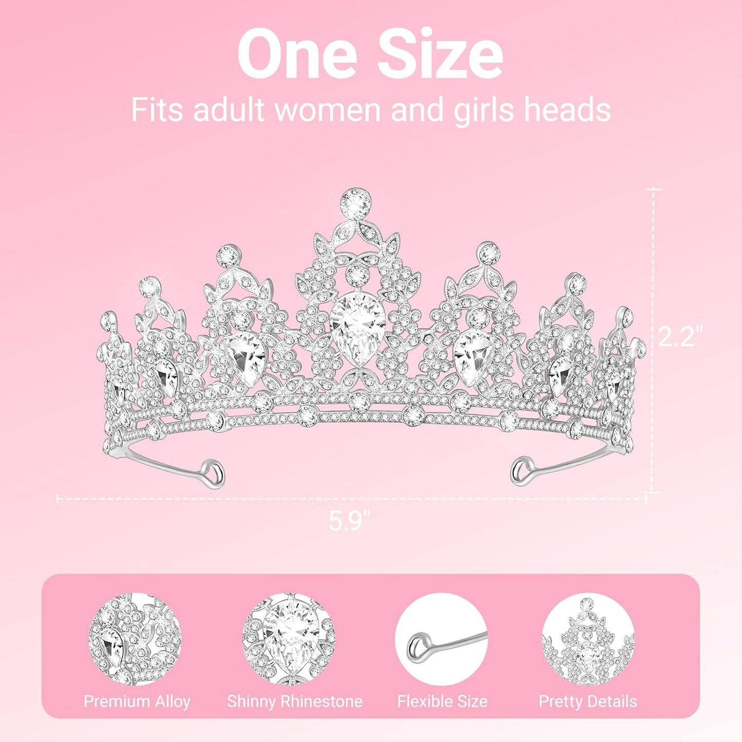Tiara Crown for Women, Headband Hair Accessories for Birthday Wedding Party Costume Pink