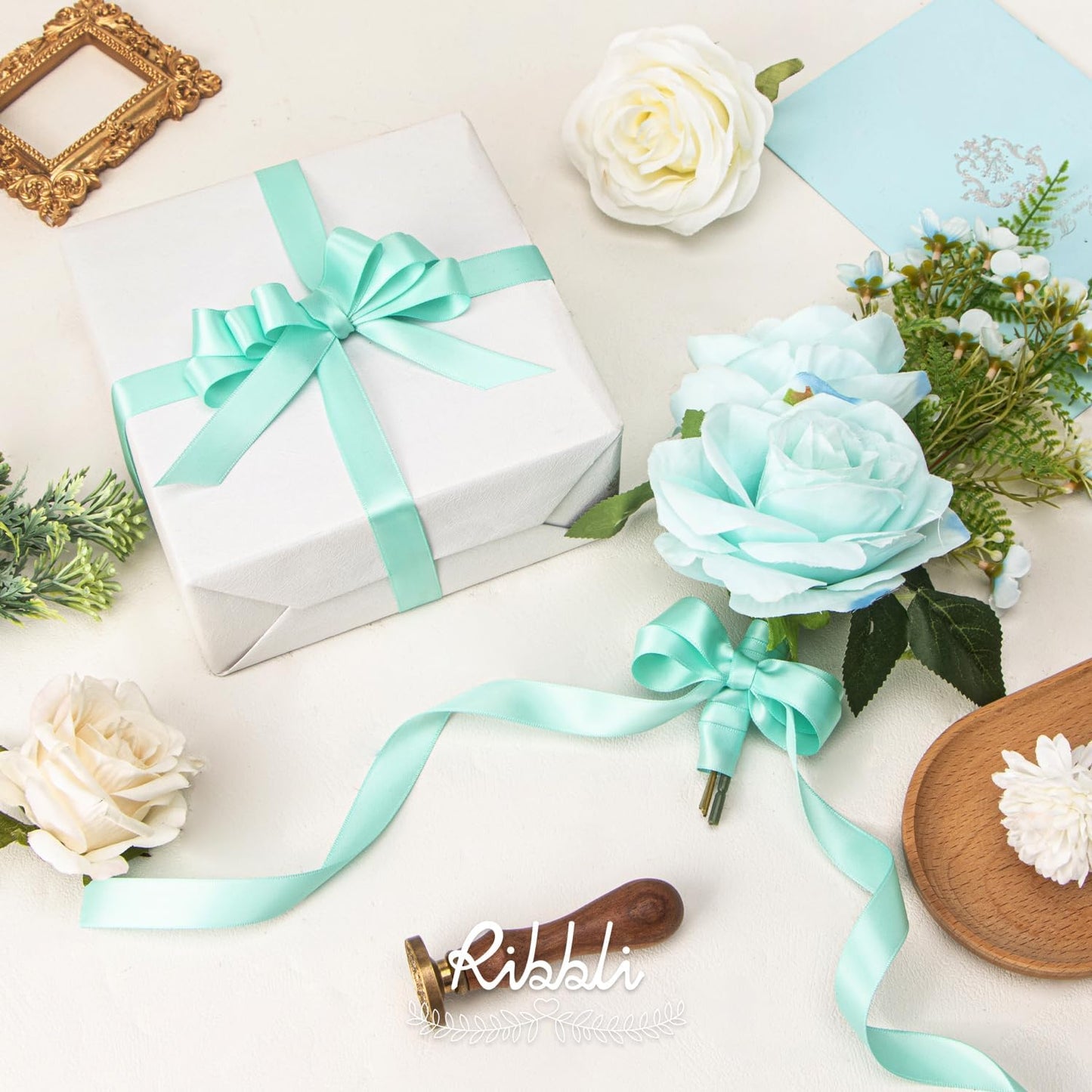 Ribbli Double Faced White Satin Ribbon,3/8” x Continuous 25 Yards,Fabric Ribbon use for Bows Bouquet,Gift Wrapping,Floral Arrangement