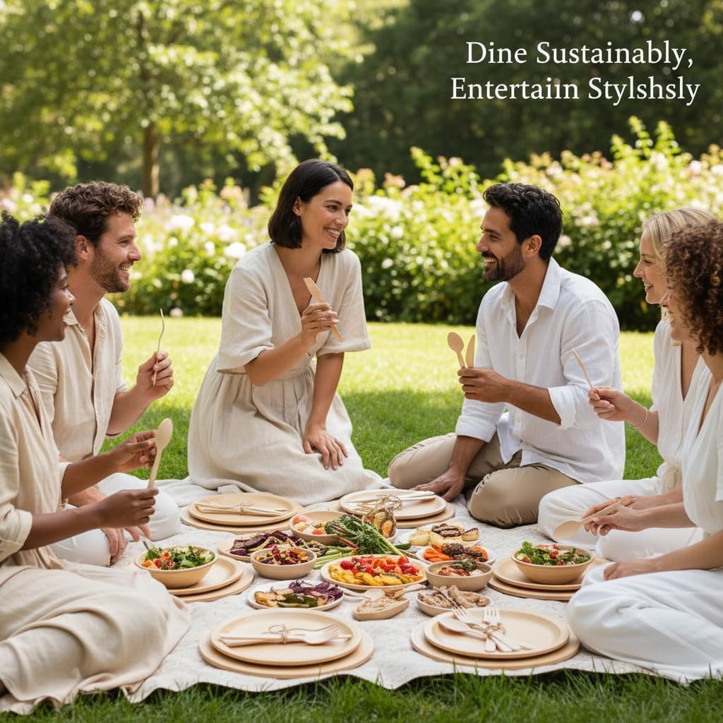 100% Compostable Cutlery Set - 150 Pieces Wooden Compostable Utensils [50 Forks, Knives, Spoons] - Disposable Wooden Cutlery, Eco Friendly Forks & Spoons Set Party Utensils