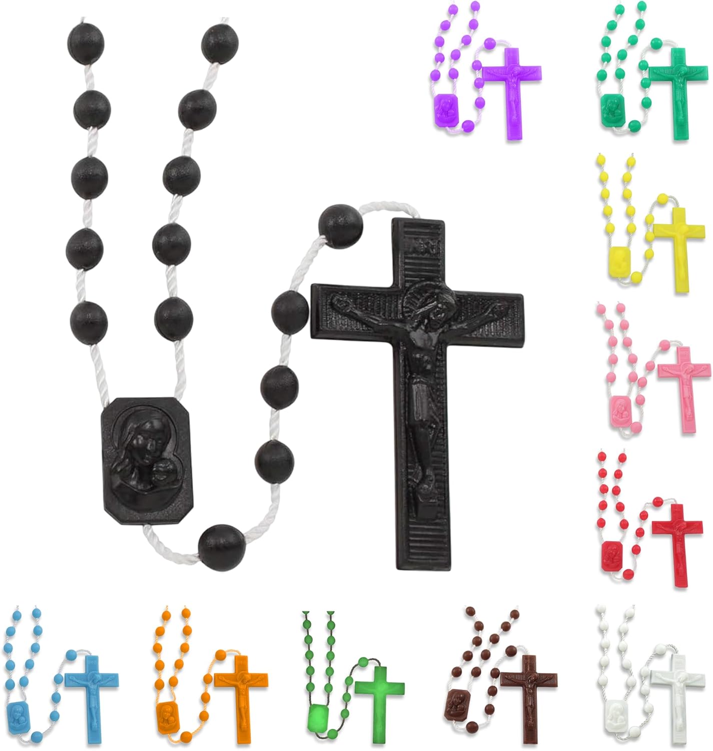 RosaryMart Catholic Rosary Beads for Prayer – Glow in the dark Plastic Rosary Necklace with Crucifix, Durable Nylon Cord, Made in Italy, Devotional Prayer Beads for Women and Men – Pack of 25