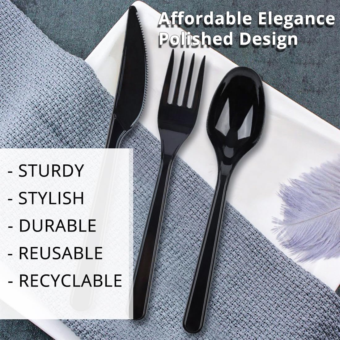 Party Bargains Disposable Cutlery set, SAPPHIRE Design, Clear Color, 360 Pieces: 180 Forks, 120 Spoons, 60 Knives